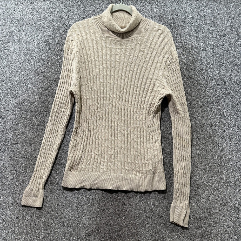 Abercrombie & Fitch Cable Knit Turtleneck Sweater Medium Beige Cotton Wool